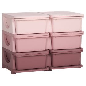 3 Tier Kids Storage Unit Pink 6 Drawer Chest Toy Organizer with Plastic Bins for Bedroom Nursery Kindergarten