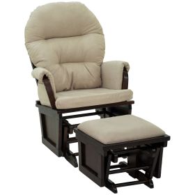 Nursery Glider Rocking Chair with Ottoman, Thick Padded Cushion Seating and Wood Base, Cream White