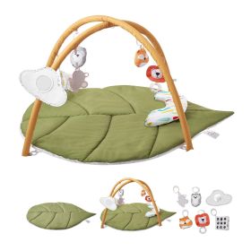 VEVOR Baby Play Gym Mat, Baby Activity Mat with 6 Sensory Toys, Oversize Leaf-Shaped Tummy Time Mat for 0-18 Months Newborn Infant