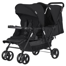VEVOR Double Stroller, Foldable Lightweight Twin Stroller with Tandem Seating, Adjustable Backrest/Footrest, Wrap-Around Safety Harness (Color: Black, Baby Stroller Type: Front and Back 2-Person)